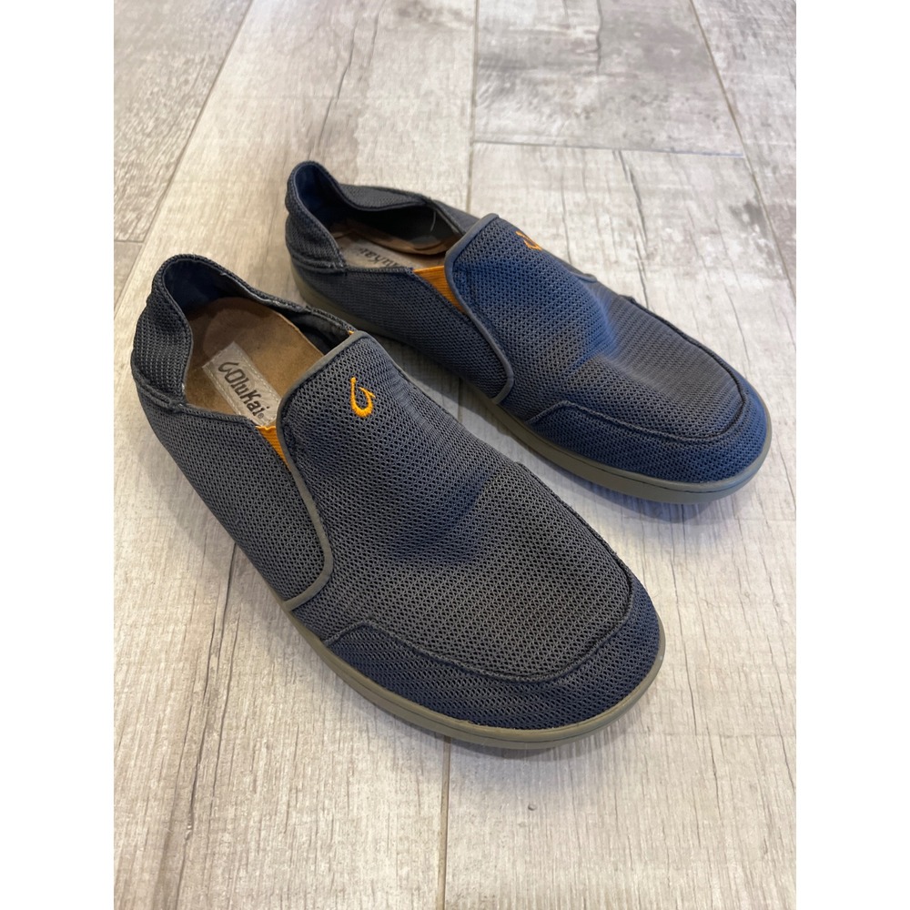 OluKai Nohea Mesh Mens Slip On‎ Shoes Charcoal Grey Orange 10188-4040 Size 9